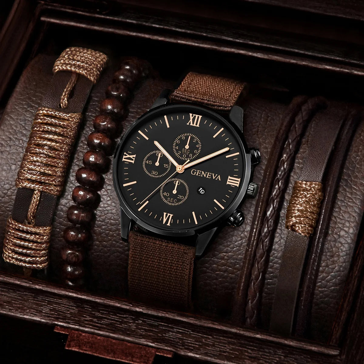 4/5PCS Fashion Men Watches Casual Male's Quartz Watch Bracelets Set Relogio Masculino Reloj Hombre(Without Box)