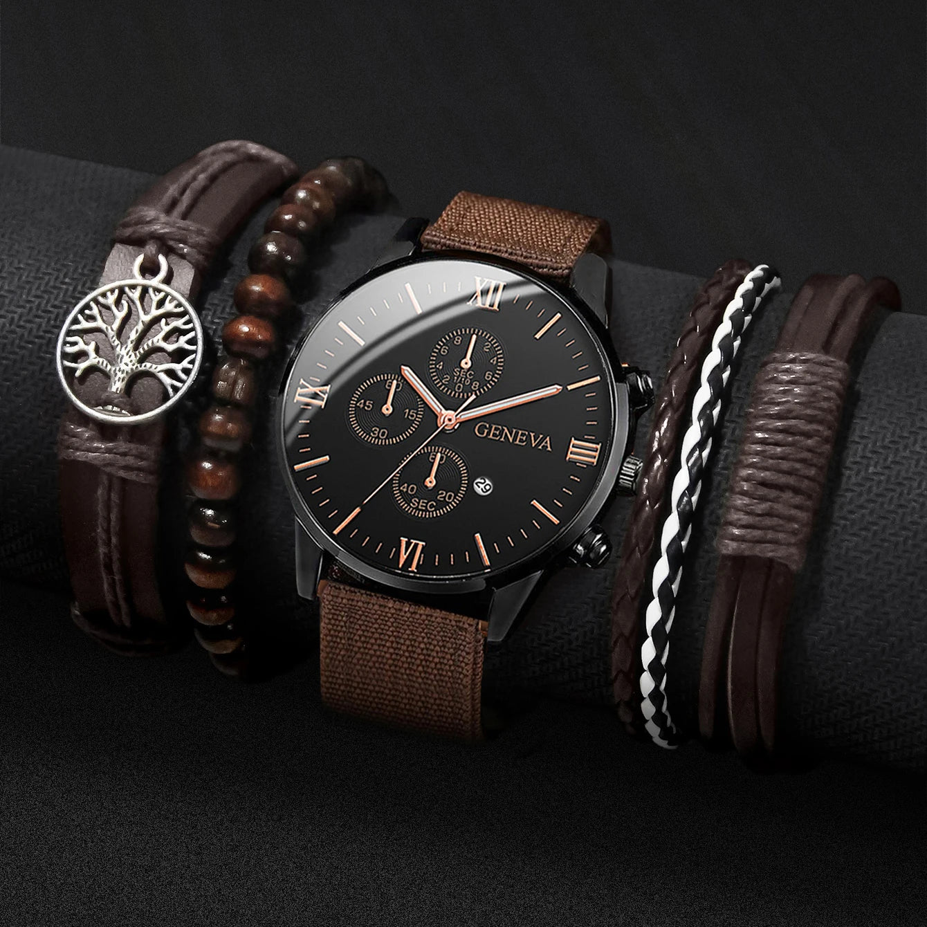 4/5PCS Fashion Men Watches Casual Male's Quartz Watch Bracelets Set Relogio Masculino Reloj Hombre(Without Box)